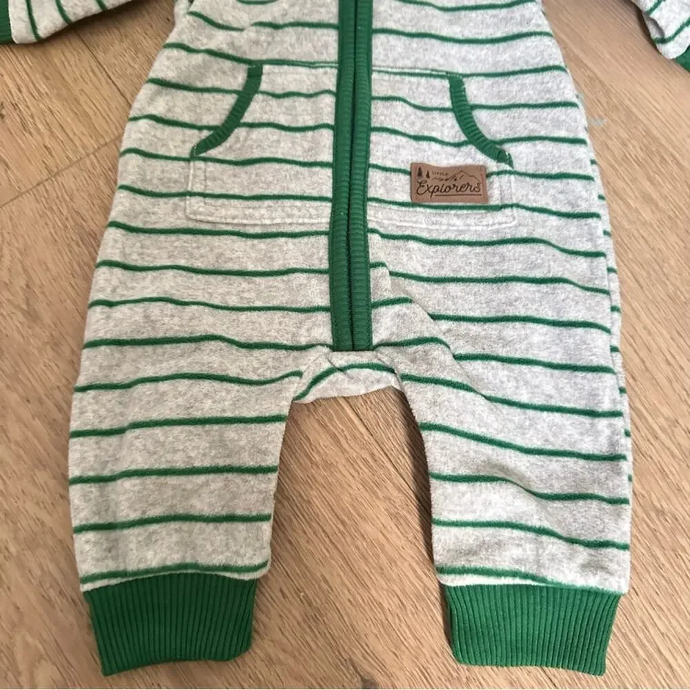 Carter's Long Sleeve Fleece Bodysuit Green and Gray 3 Months